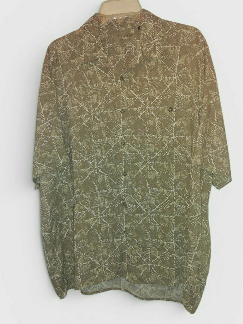Men's Neutral Short-Sleeve Patterned Button-Up Shirt, Size Large, GUC